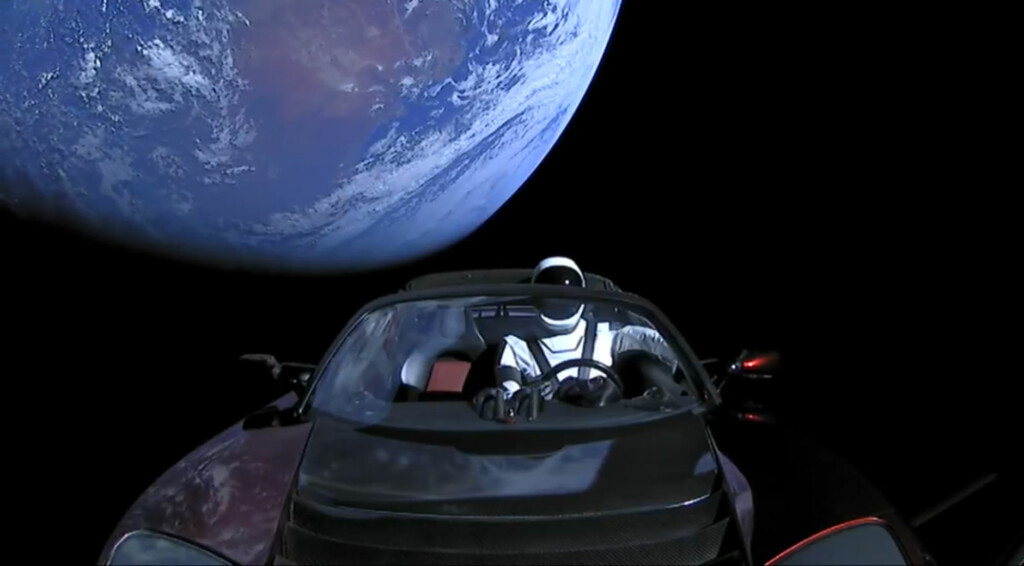 Der Tesla Roadster von Elon Musk auf dem Weg zum Mars (Bild: © SpaceX).